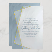 ほこりっぽい青い幾何学的結婚タイポグラフィ 招待状 (正面/裏面)