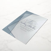 ほこりっぽい青い幾何結婚タイポグラフィ銀 箔招待状 (回転した状態)