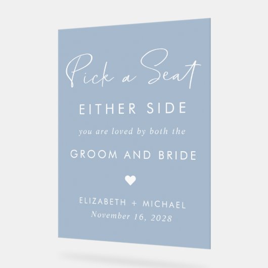 ほこりっぽい青い座席の両側を結婚選ぶ アクリルサイン (傾斜)