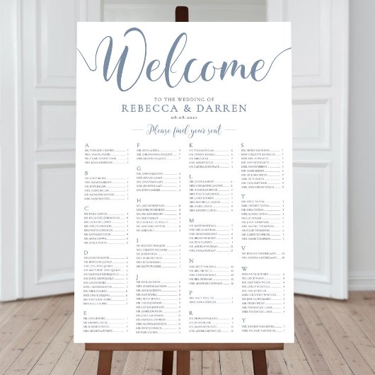 ほこりっぽい青い座席表アルファベットテーブルプラン ポスター