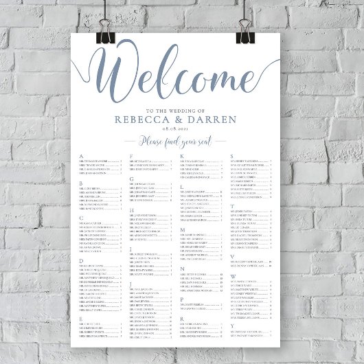 ほこりっぽい青い座席表アルファベットテーブルプラン ポスター