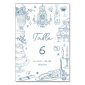 ほこりっぽい青い手お洒落引き結婚の テーブルナンバー (正面)