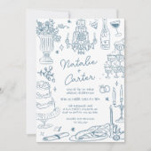 ほこりっぽい青い手お洒落引き結婚の 招待状 (正面)