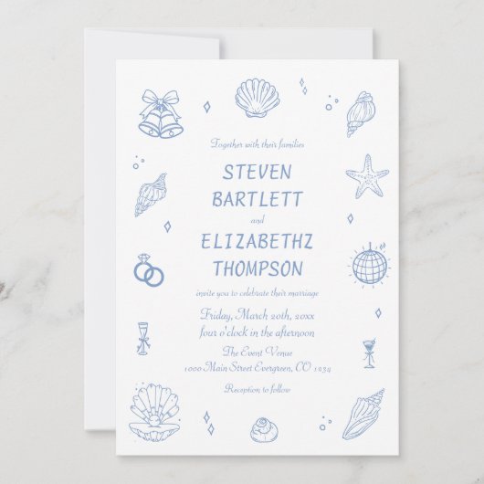 ほこりっぽい青い手が沿岸結婚部の 招待状 (正面)