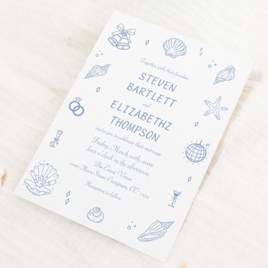 ほこりっぽい青い手が沿岸結婚部の 招待状