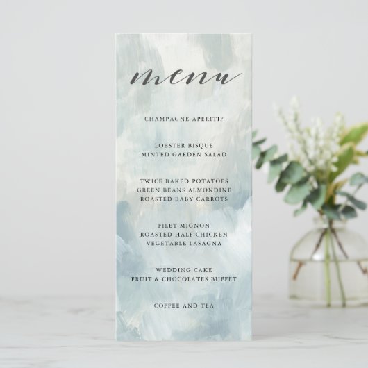 ほこりっぽい青い抽象芸術結婚のブラシストロークのメニュー メニュー (スタンド正面)