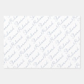 ほこりっぽい青い文字の書結婚名の ラッピングペーパーシート (正面)