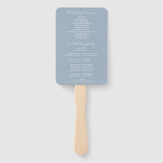 ほこりっぽい青い文字列ライトスクリプト結婚式 プログラム ハンドファン (裏面)