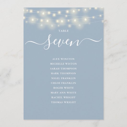 ほこりっぽい青い文字列ライトテーブル番号座席表 招待状 (裏面)