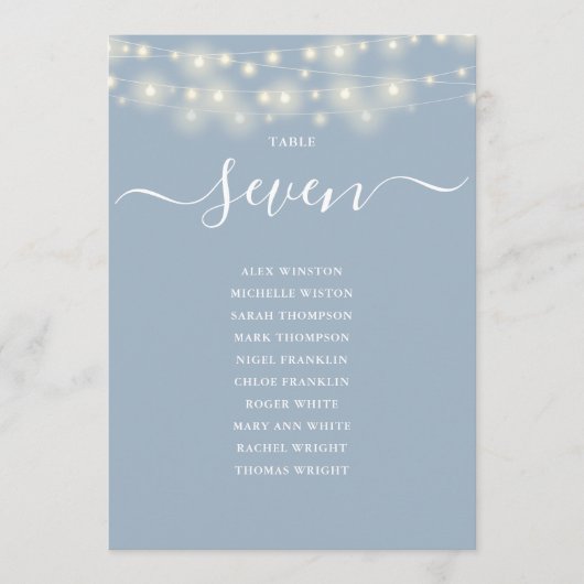 ほこりっぽい青い文字列ライトテーブル番号座席表 招待状 (正面)