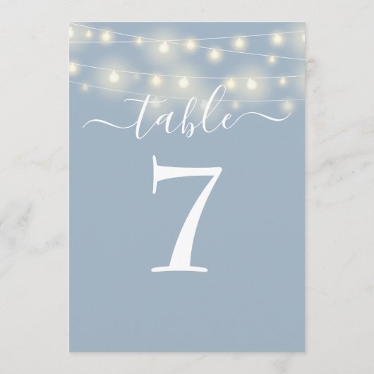 ほこりっぽい青い文字列ライトテーブル番号 招待状 (裏面)