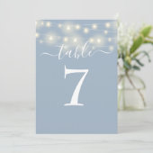 ほこりっぽい青い文字列ライトテーブル番号 招待状 (スタンド正面)