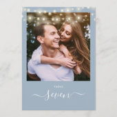 ほこりっぽい青い文字列ライトフォトテーブル番号 招待状 (正面)