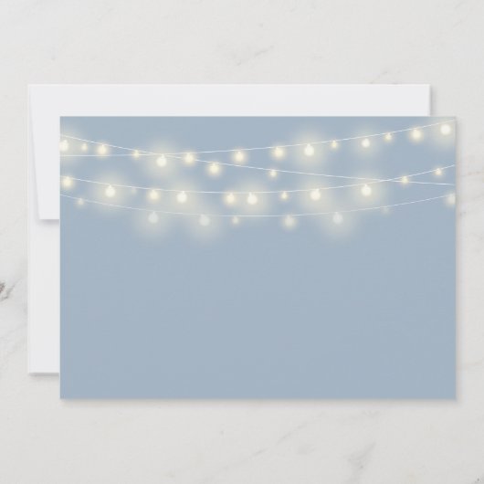 ほこりっぽい青い文字列ライトフローラ結婚写真 招待状 (裏面)