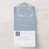 ほこりっぽい青い文字列ライトQRコード結婚ズ オールインワン招待状 (内側)