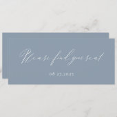 ほこりっぽい青い書道あなたの座席カードを見つける 招待状 (正面/裏面)