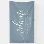 ほこりっぽい青い書道シンプルの結婚歓迎 横断幕 (縦)