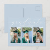 ほこりっぽい青い書道ミニマル卒業3写真 インビテーションポストカード (正面/裏面)