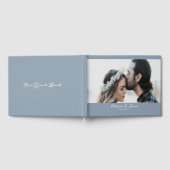 ほこりっぽい青い書道台本の写真結婚の写真 ゲストブック (全面)