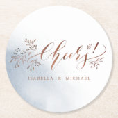 ほこりっぽい青い書道応援素朴なフローラパーティー ラウンドペーパーコースター (正面)