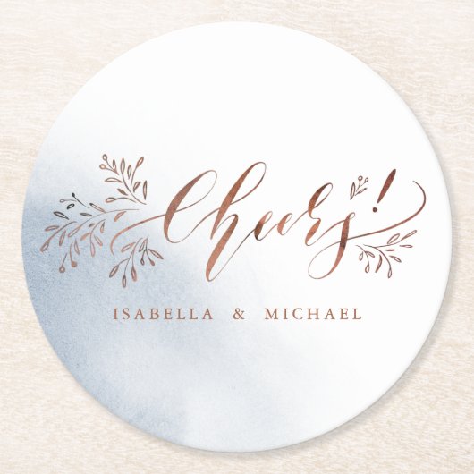 ほこりっぽい青い書道応援素朴なフローラパーティー ラウンドペーパーコースター (正面)