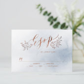 ほこりっぽい青い書道素朴なフローラ結婚式RSVP 出欠カード (スタンド正面)