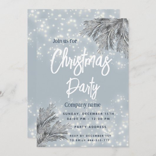 ほこりっぽい青い松の枝企業のクリスマス 招待状 (正面/裏面)