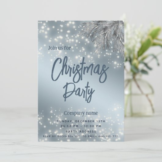 ほこりっぽい青い松の枝企業のクリスマス 招待状 (スタンド正面)