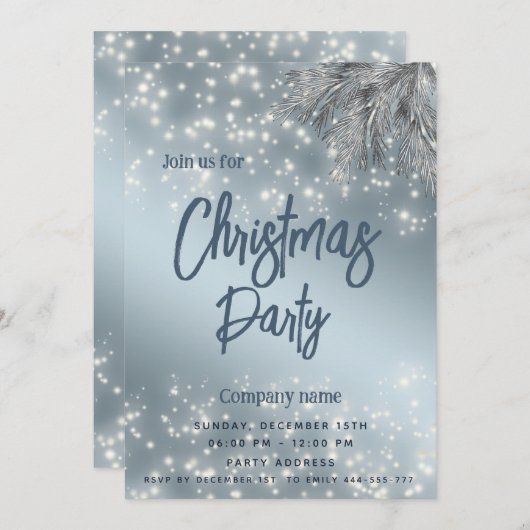 ほこりっぽい青い松の枝企業のクリスマス 招待状 (正面/裏面)