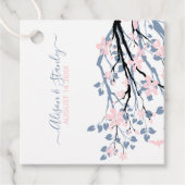 ほこりっぽい青い枝で赤面ピンクの花結婚が フェイバータグ (正面)