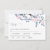 ほこりっぽい青い枝で赤面ピンクの花結婚が 出欠カード (正面)