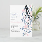 ほこりっぽい青い枝、ピンクの花のカップルのシャワー 招待状 (スタンド正面)