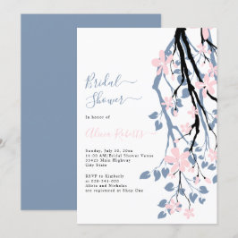 ほこりっぽい青い枝、ピンクの花 ブライダルシャワー 招待状