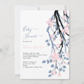 ほこりっぽい青い枝、ピンク色の花の赤ちゃんシャワー 招待状 (正面)