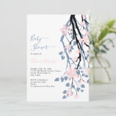 ほこりっぽい青い枝、ピンク色の花の赤ちゃんシャワー 招待状 (スタンド正面)