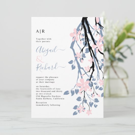 ほこりっぽい青い枝、赤面の花のイニシャル 招待状 (スタンド正面)