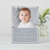 ほこりっぽい青い枠の写真のバプテスマの招待 招待状 (スタンド正面)