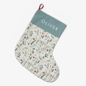 ほこりっぽい青い植物エレガントモダン科の贈り物 ラージクリスマスストッキング (正面 (吊り時))