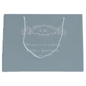 ほこりっぽい青い植物冠モノグラム結婚ズ ラージペーパーバッグ (正面)