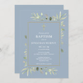 ほこりっぽい青い植物性の緑の少年バプテスマ 招待状 (正面/裏面)