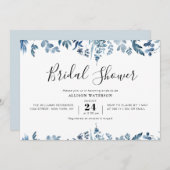ほこりっぽい青い植物性ブライダルシャワー 招待状 (正面/裏面)