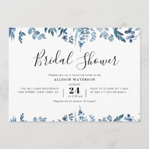 ほこりっぽい青い植物性ブライダルシャワー 招待状