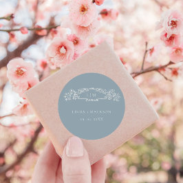 ほこりっぽい青い植物性冠モノグラム結婚ズ ラウンドシール