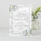 ほこりっぽい青い植物緑の大理石の写真結婚の写真 招待状 (スタンド正面)