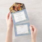 ほこりっぽい青い植物緑離れの写真結婚の写真 オールインワン招待状 (貼ってはがせる)