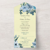 ほこりっぽい青い水の色のフローラが黄淡い色の色 オールインワン招待状 (内側)