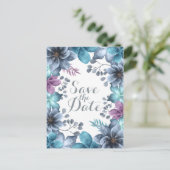 ほこりっぽい青い水の色のフローラ日付を保存 ポストカード (スタンド正面)