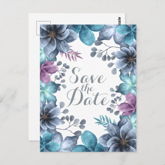 ほこりっぽい青い水の色のフローラ日付を保存 ポストカード (正面/裏面)