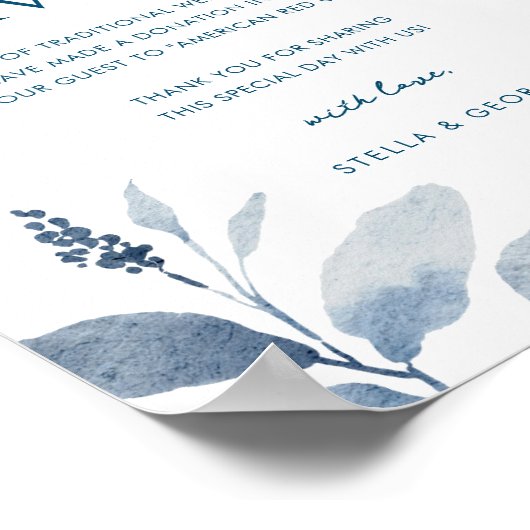 ほこりっぽい青い水の色のフローラ結婚の寄付看板 ポスター (角)