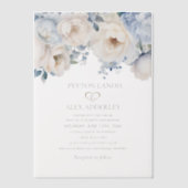 ほこりっぽい青い水の色のフローラ結婚ズ ベラム紙招待状 (正面)